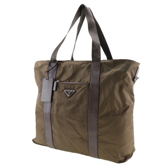 Prada zipper nylon bag handbag Boston double khaki - Picture 1 of 8